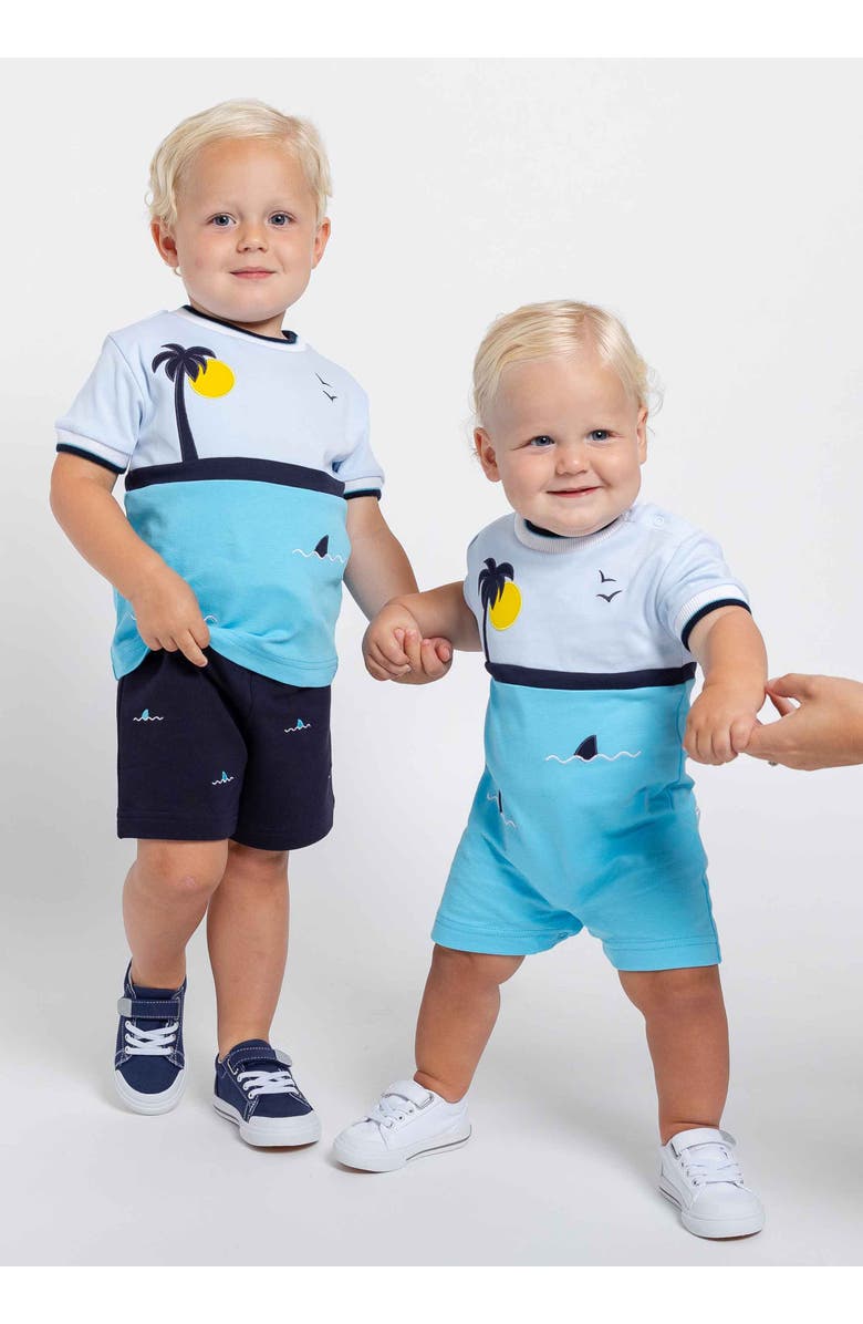 Florence Eiseman Knit Short Set With Ocean Scene, Alternate, color, Turquoise