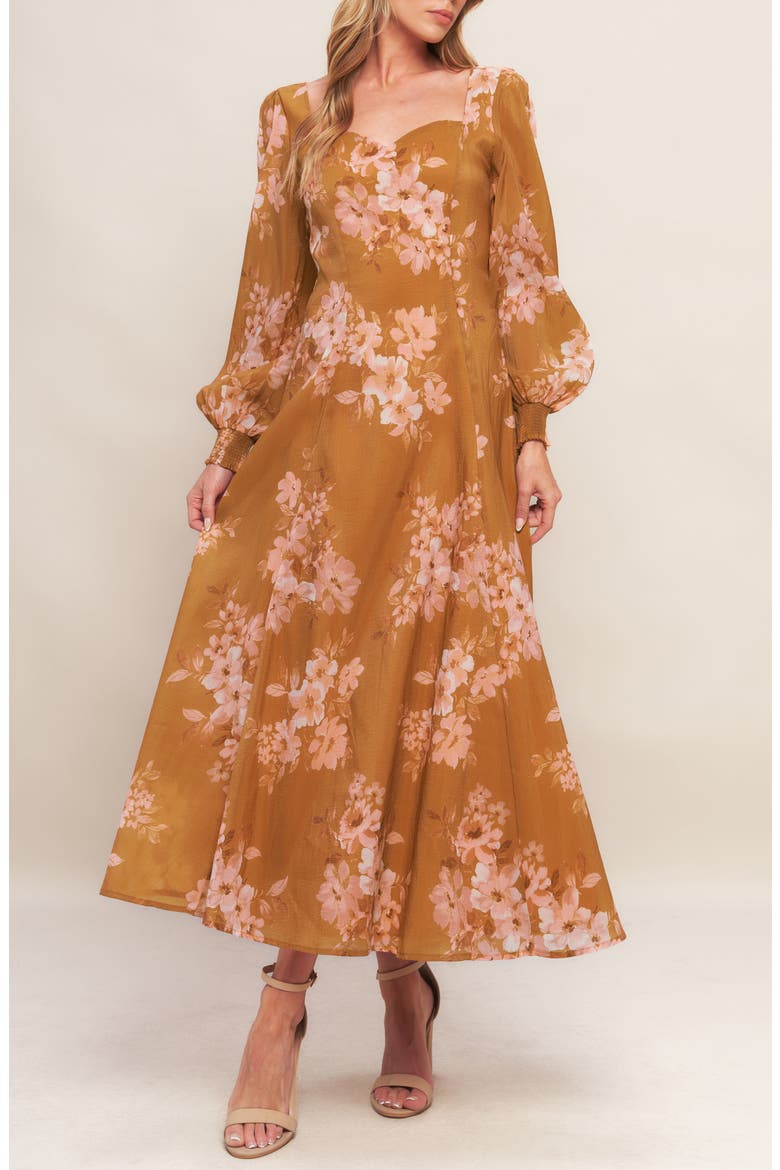 Long Sleeve Midi Dress, Alternate, color, BROWN