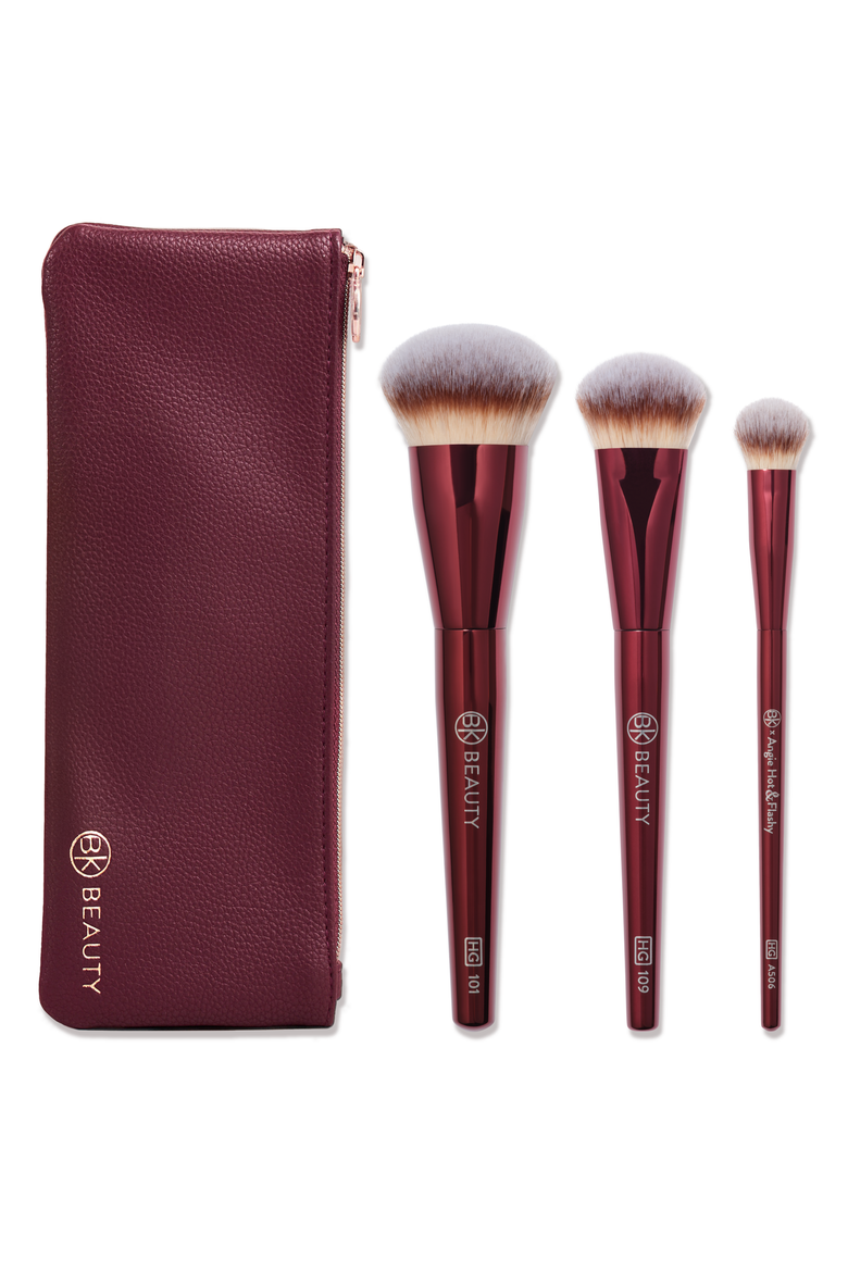 Holy Grail Brush Trio - Signature Series Burgundy Metal Set with Travel Pouch, Main, color, Burgundy
