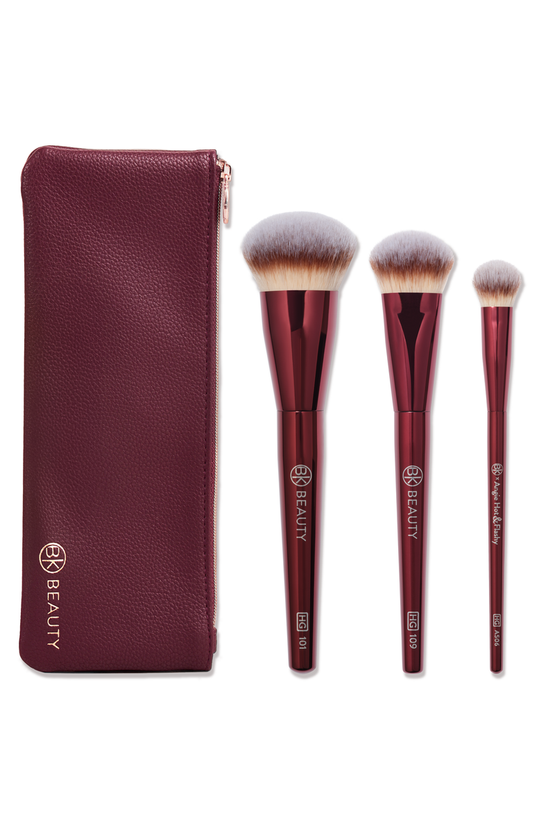 BK Beauty Holy Grail Brush Trio - Signature Series Burgundy Metal Set with Travel Pouch, Main, color, Burgundy