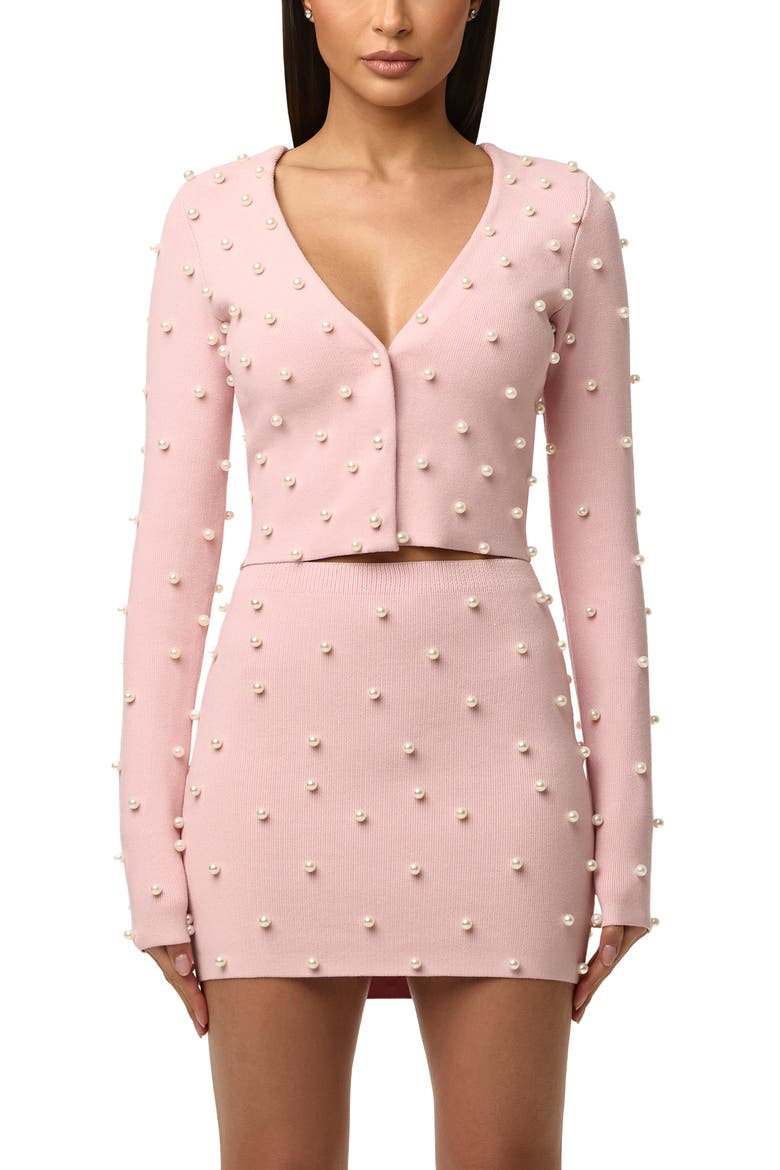 Crop Faux Pearl Cardigan, Main, color, COTTON CANDY