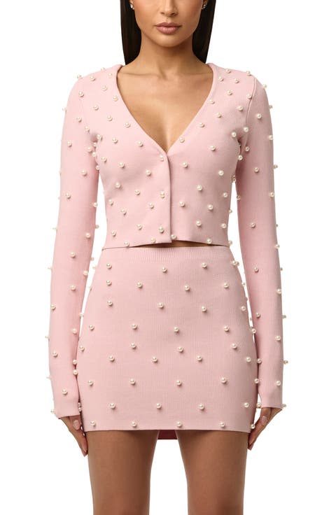 Crop Faux Pearl Cardigan