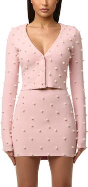 Naked Wardrobe Crop Faux Pearl Cardigan