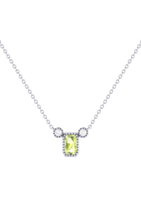 La Vie Emerald Cut Peridot & Diamond Pendant Necklace - 0.04ct.