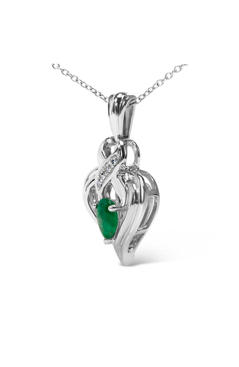 Haus of Brilliance Silver 6x4mm Pear Emerald and Diamond Accent Heart Pendant Necklace, Alternate, color, White