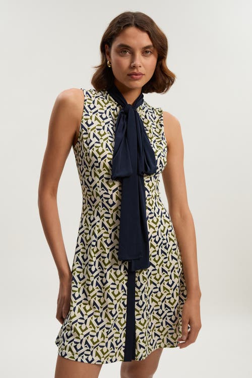 Karen Millen Petite Crepe Tie Neck Mini Dress In Multi