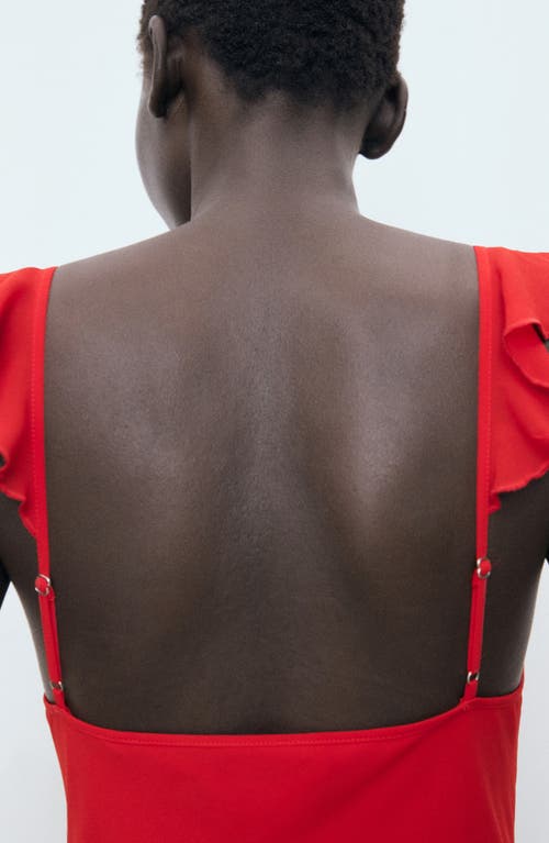 Mango Midi Dress With Ruffle Neckline Red In Red