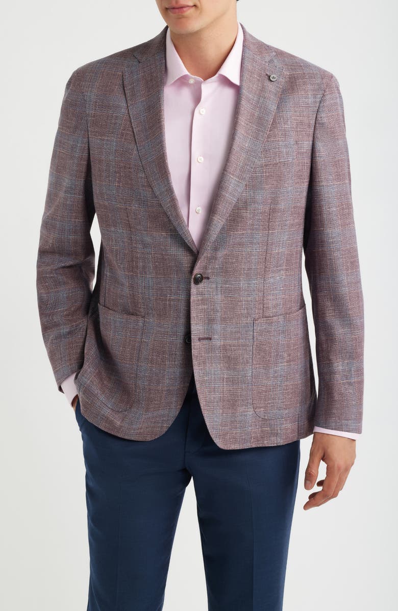 Peter Millar Gafton Pale Purple Plaid Soft Slub Wool Blend Sport Coat, Main, color, Purple Fig