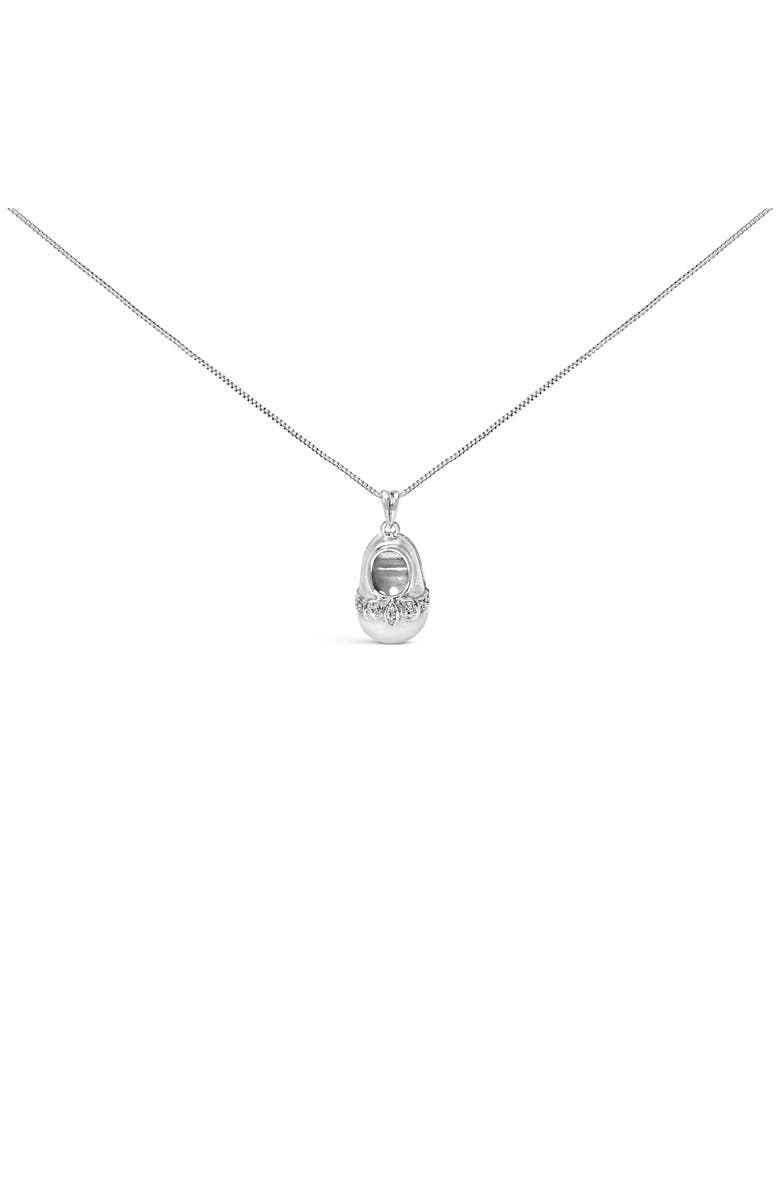 Haus of Brilliance 14K White Gold Diamond Accent Baby Shoe with Bow Pendant Necklace, Main, color, White