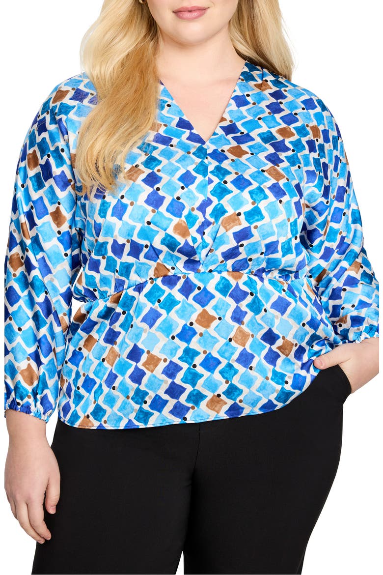 Sofia Mosaic Print Peplum Top, Main, color, BLUE MULTI