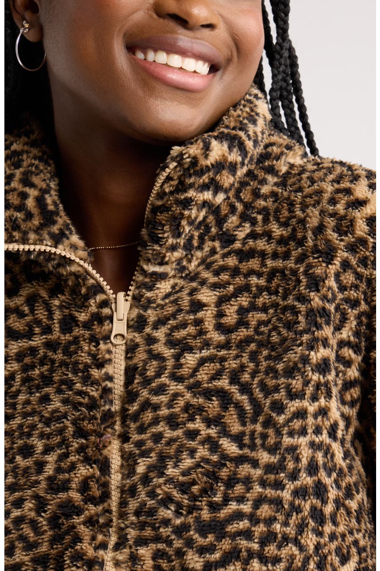 Print Fleece Zip Jacket, Alternate, color, TAN- BLACK PATTY LEOPARD