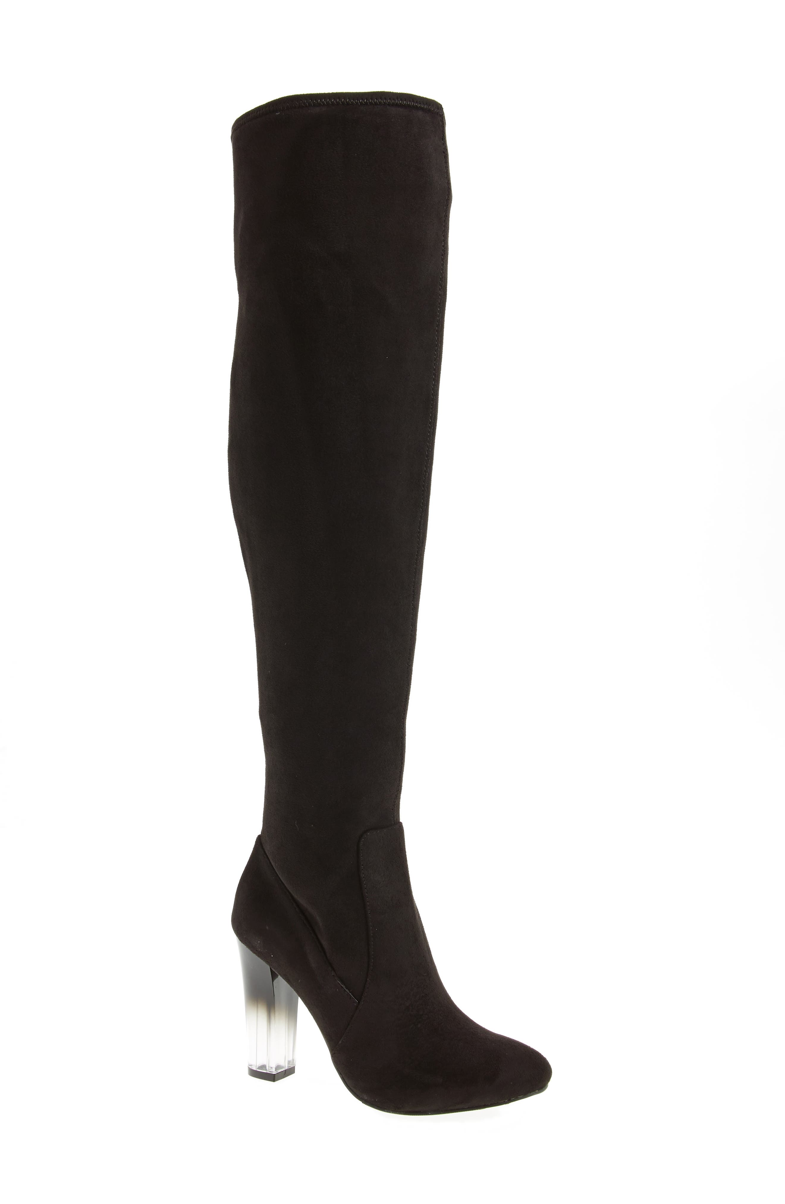 Icelyn Over the Knee Stretch Boot, Main, color, BLACK FAUX SUEDE