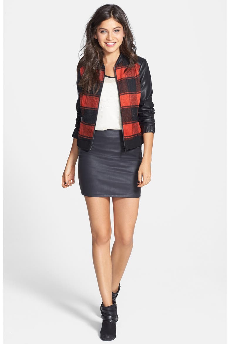 Plaid Baseball Jacket, Alternate, color, BLACK/ RED