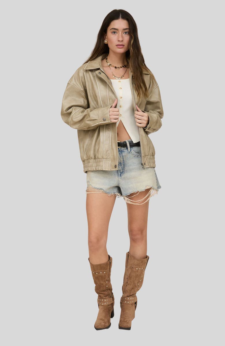 Blu Pepper Bomber Faux Leather Jacket, Alternate, color, Light Khaki