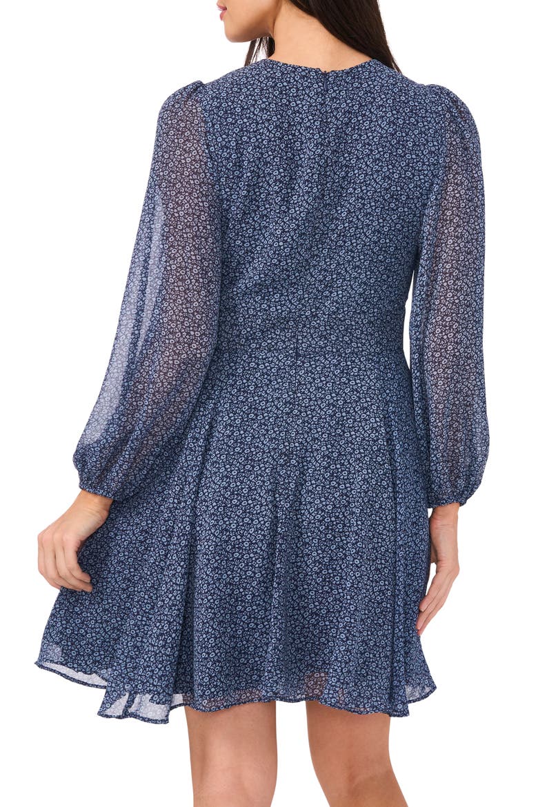 Floral V-Neck Long Sleeve Button Front Dress, Alternate, color, INDIGO NIGHT