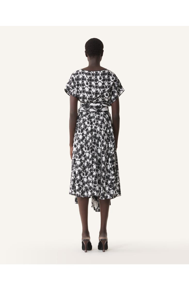 Lanvin Printed Silk Draped Dress, Alternate, color, White/Black