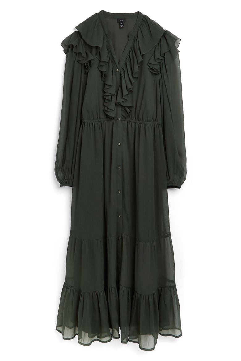 Ultimate Ruffle Tiered Hem Long Sleeve Dress, Alternate, color, KHAKI