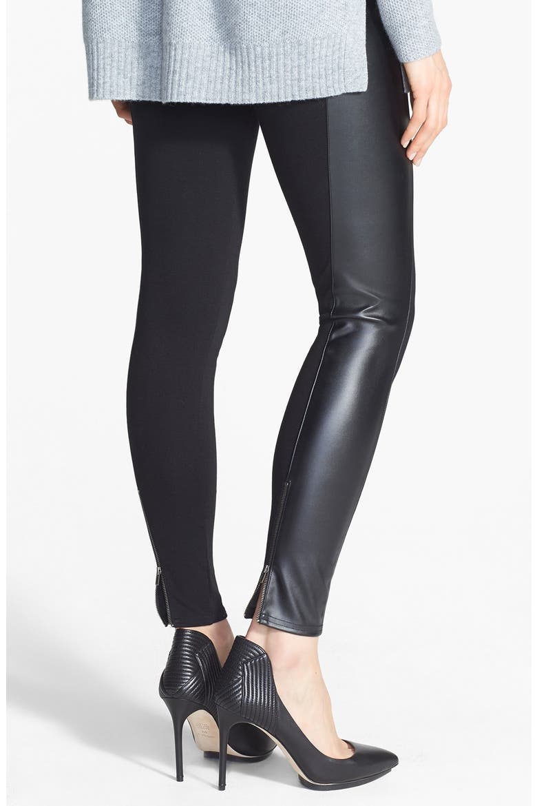 Faux Leather Stripe Ankle Zip Moto Leggings, Alternate, color, BLACK