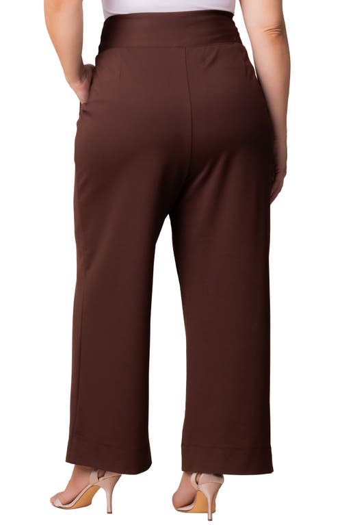 Kiyonna High Waist Wide Leg Ponte Pants In Brown