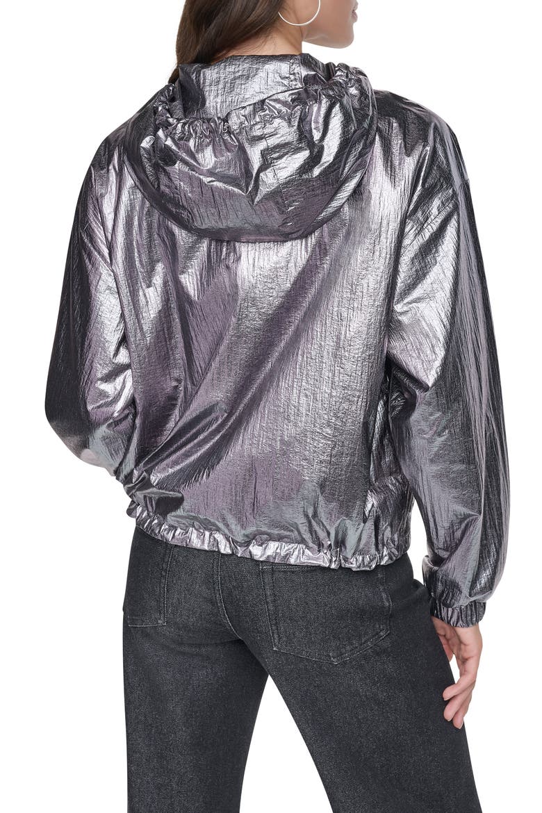 Metallic Nylon Hooded Jacket, Alternate, color, GUNMETAL