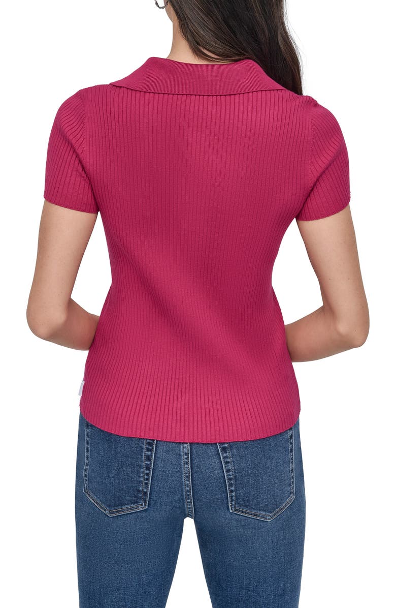 DKNY Jeans Short Sleeve Rib Polo Sweater, Alternate, color, Wild Berry
