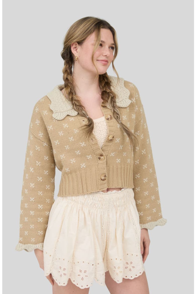 Knit Collar Cardigan, Alternate, color, KHAKI