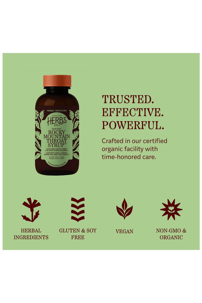 Rocky Mountain Throat Syrup - Supports Throat Wellness - Soothing Lung Health Support - Supports Sinus, Throat, Bronchiole & Lung Health - Gluten-Free & Vegan - 4 fl oz, Alternate, color, No Color