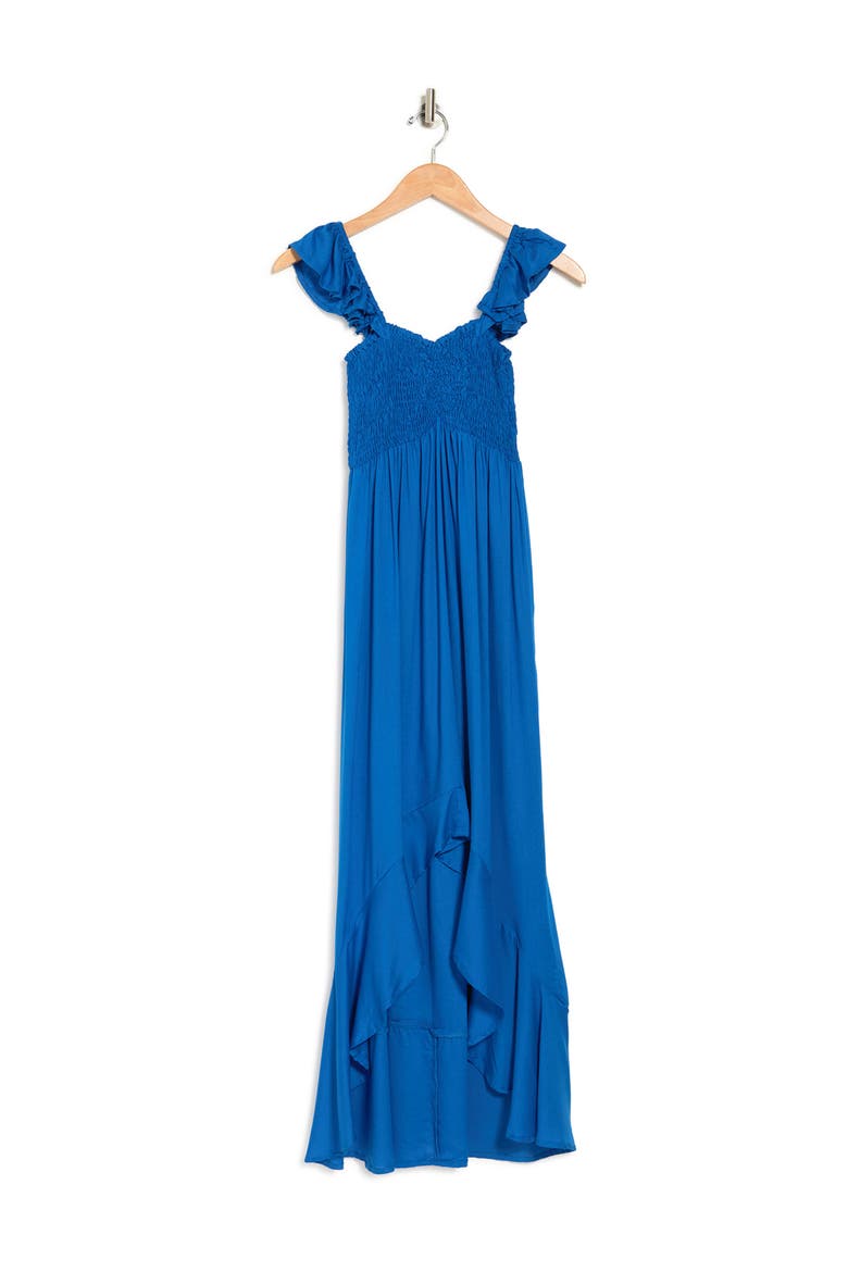 Off the Shoulder Hi-Low Dress, Alternate, color, SOLID LAPIS BLUE