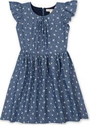 Hope & Henry Kids' Organic Ruffle Sleeve Smocked Waist Chambray Dress