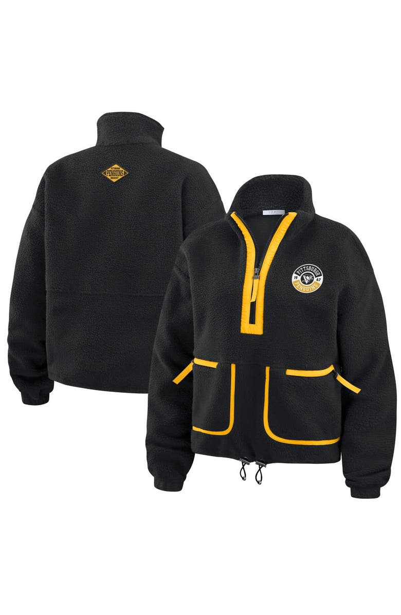 WEAR by Erin Andrews Women's WEAR by Erin Andrews Black Pittsburgh Penguins Polar Fleece Half-Zip Jacket, Main, color, Black