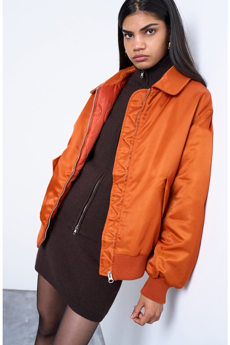 Nylon Bomber Jacket, Main, color, ORANGE