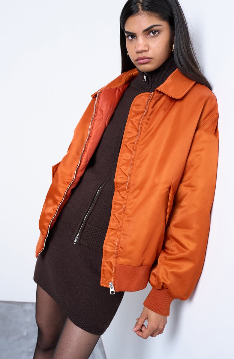 Topshop Nylon Bomber Jacket, Main, color, Orange