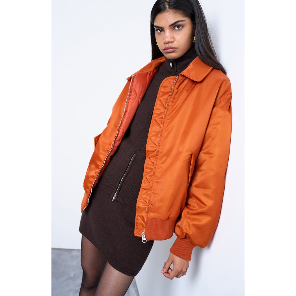 Topshop Nylon Bomber Jacket In Orange
