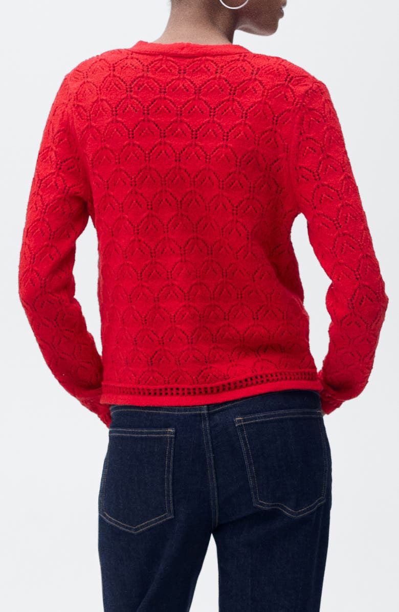 MANGO Pointelle Stitch Cotton Blend Cardigan, Alternate, color, Red