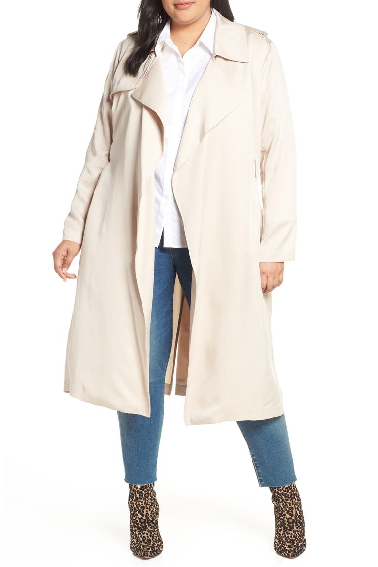 Badgley Mischka Angelina Trench Coat, Main, color, FOG