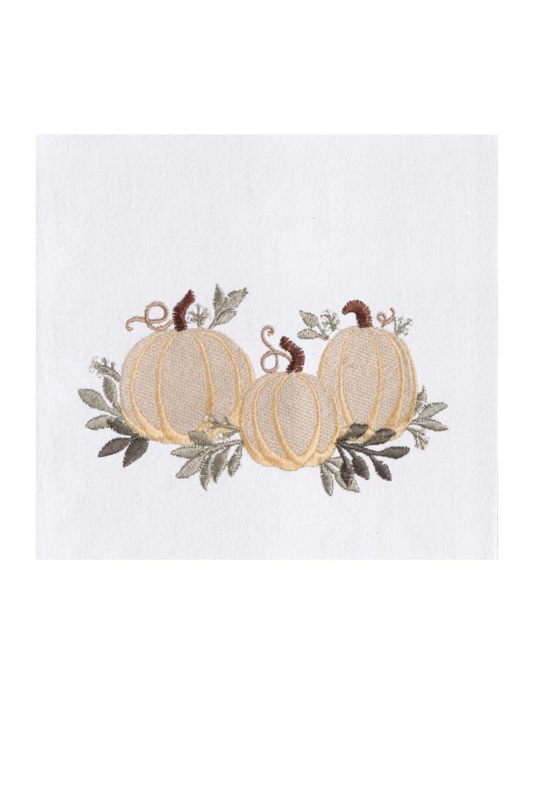 White Pumpkin Trio Embroidered 100% Cotton Flour Sack Dishtowel, Alternate, color, Off-White