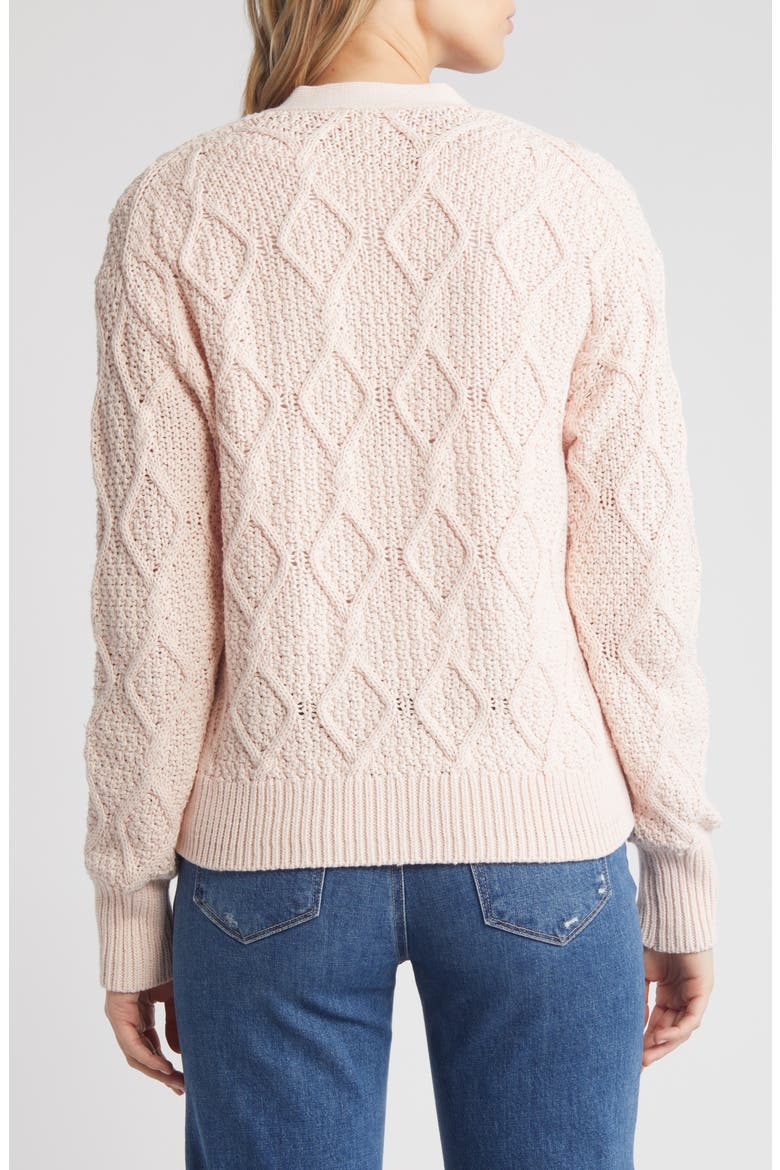 Diamond Cable Knit Cardigan, Alternate, color, PINK PEONY BUD
