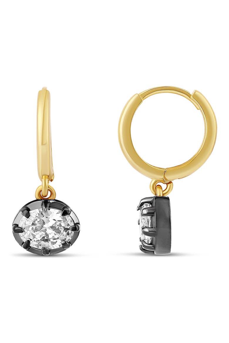 Prong-Set Oval Cubic Zirconia Drop Earrings, Main, color, GOLD/ BLACK