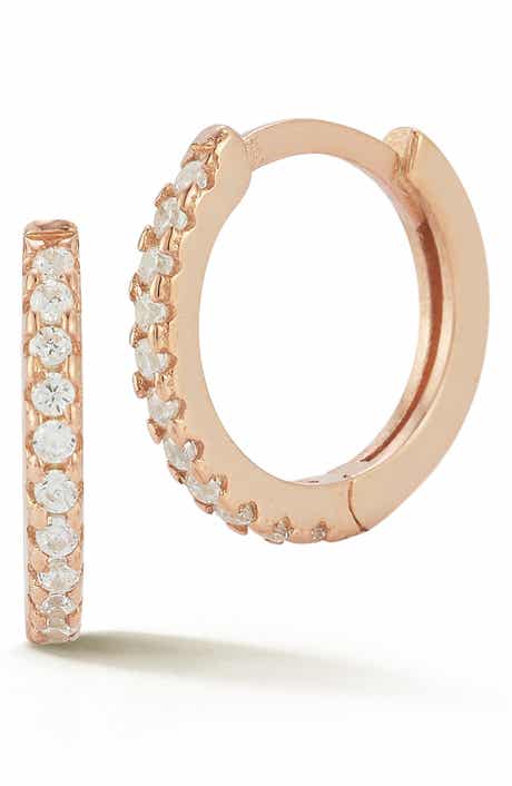 SPHERA MILANO 14K Rose Gold Plated Cubic Zirconia Huggie Hoop Earrings