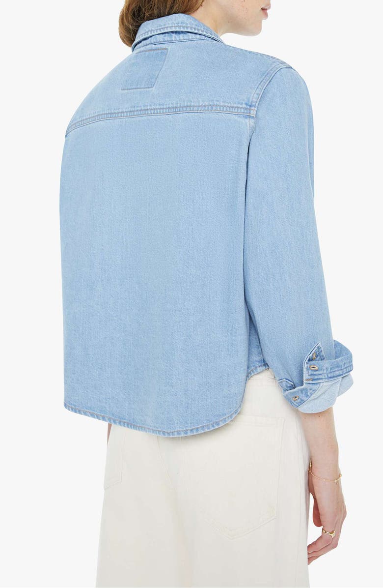 MOTHER The Honor Roll Logo Embroidered Denim Crop Button-Up Shirt, Alternate, color, Grand Slam