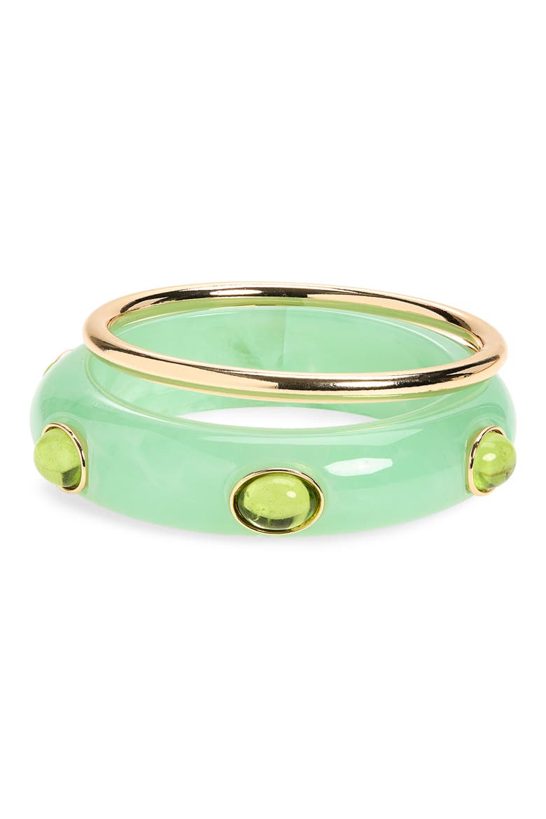 2-Pack Resin & Metal Bangle Bracelets, Main, color, GREEN- GOLD