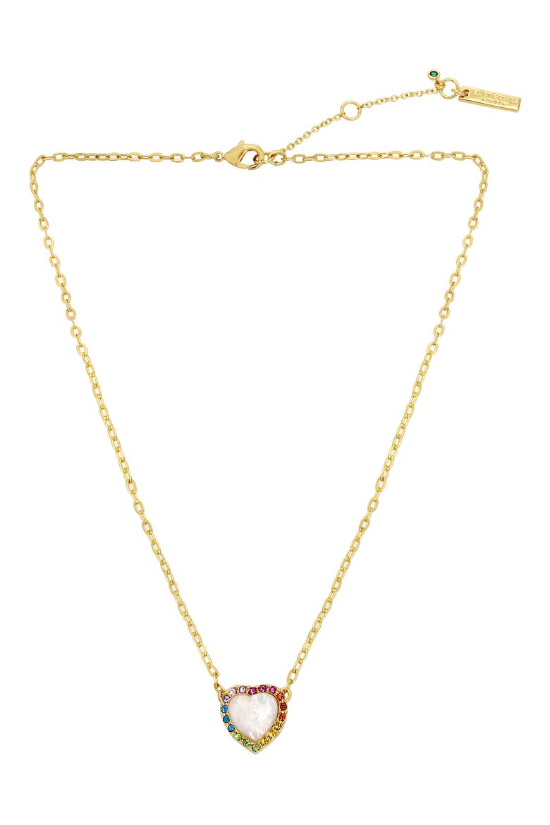 Opal Heart Halo Pendant Necklace, Main, color, GOLD/ OPAL RAINBOW