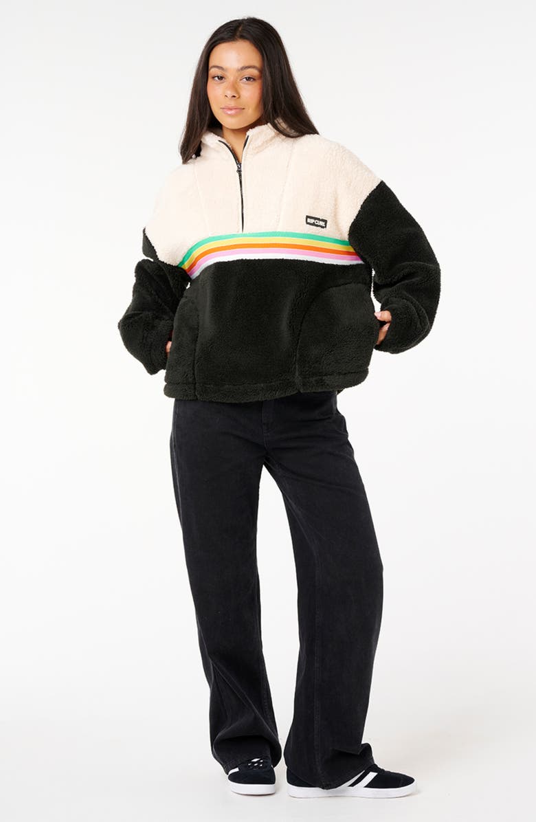 Rip Curl Surf Revival Quarter Zip Polar Fleece Pullover, Alternate, color, Black/ Off White