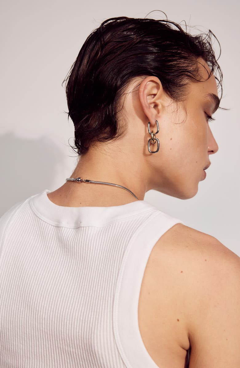 Luv AJ Two-Tone Link Drop Huggie Hoop Earrings, Alternate, color, 