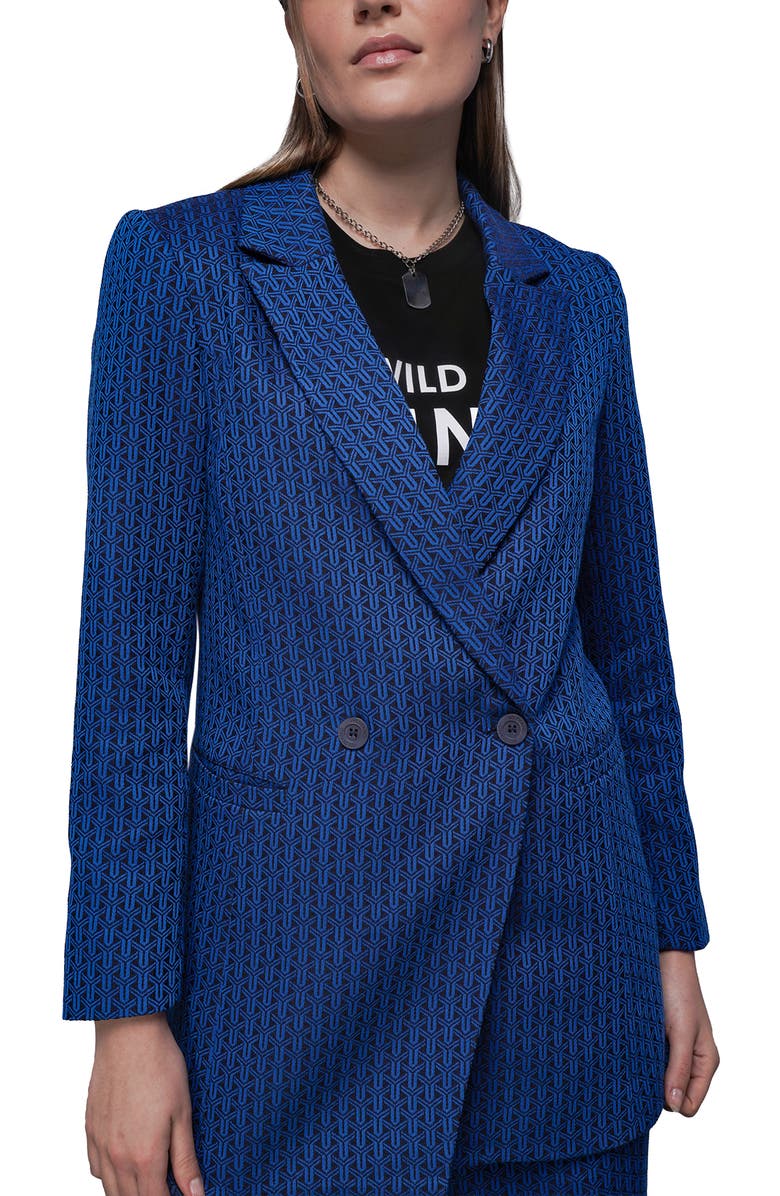 WILDFANG The Empower Jacquard Double Breasted Blazer, Main, color, Cobalt Blue