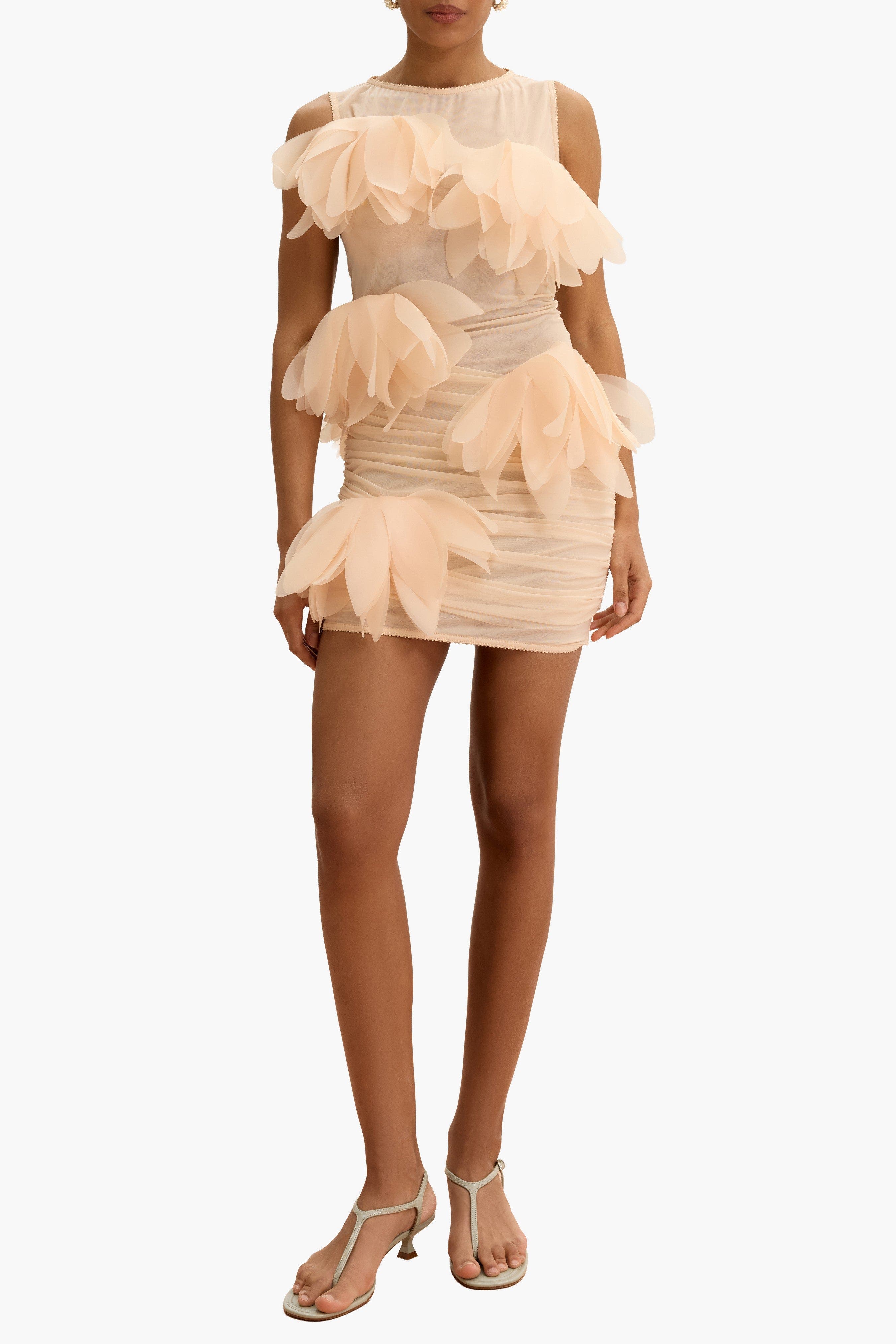 Draped Mini Dress With Oversized Florals - image 2