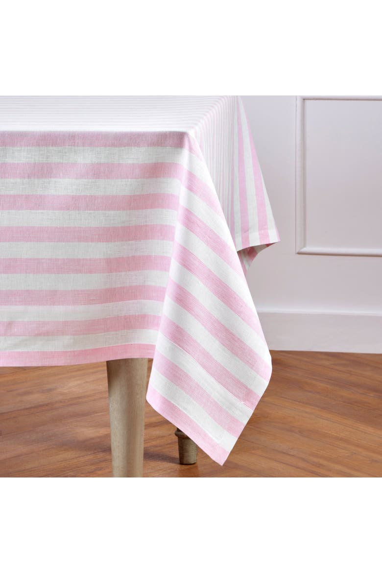 Linen Tablecloth - Sorrento Stripe, Alternate, color, Pink and White