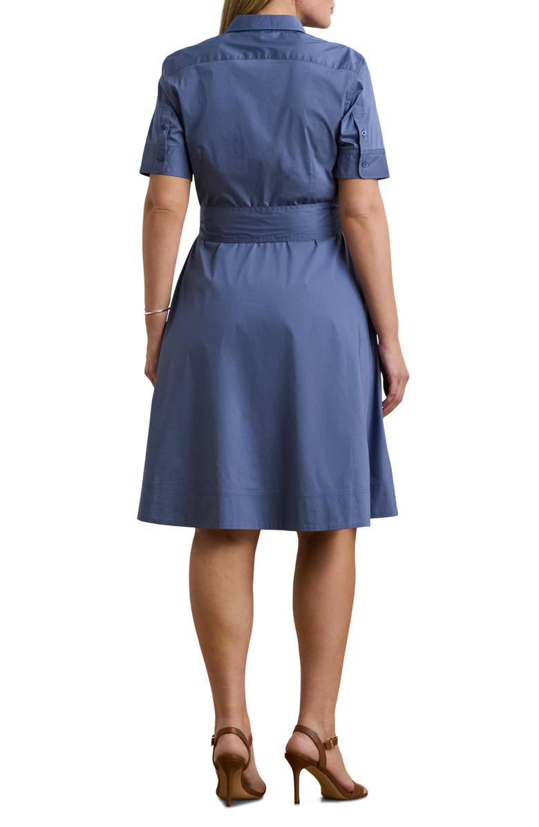 Lauren Ralph Lauren Tie Waist Stretch Poplin Shirtdress, Alternate, color, Capri Blue