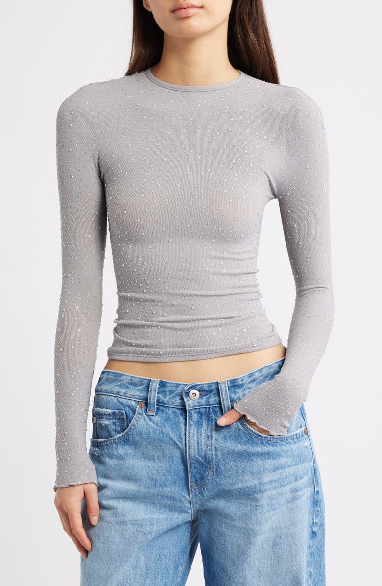 Free People Night Sky Studded Rib Top, Main, color, Silver Lining
