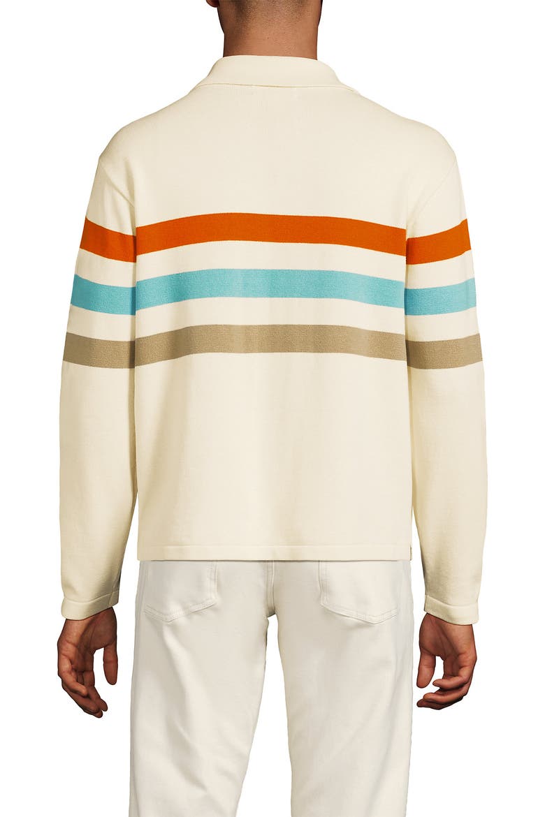 Long Sleeve Cotton Rugby Sweater Polo, Alternate, color, Ivory Latte Multi Stripe
